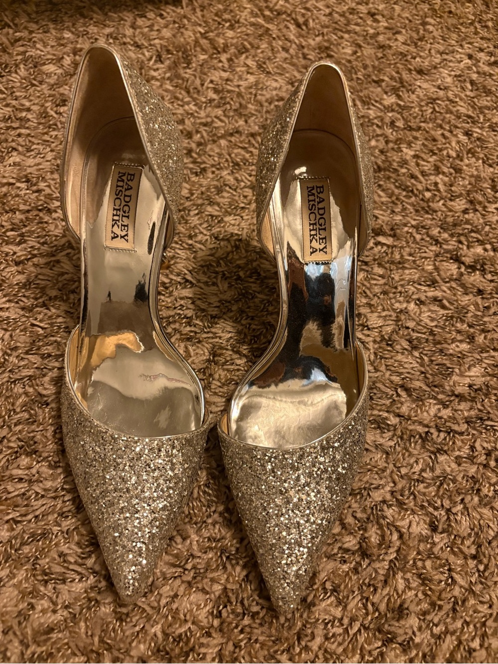 Badgley Mischka Silver Glitter D'Orsay Pointed-Toe Heels